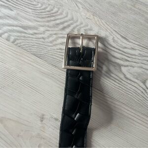 Black Faux Leather Woven Belt